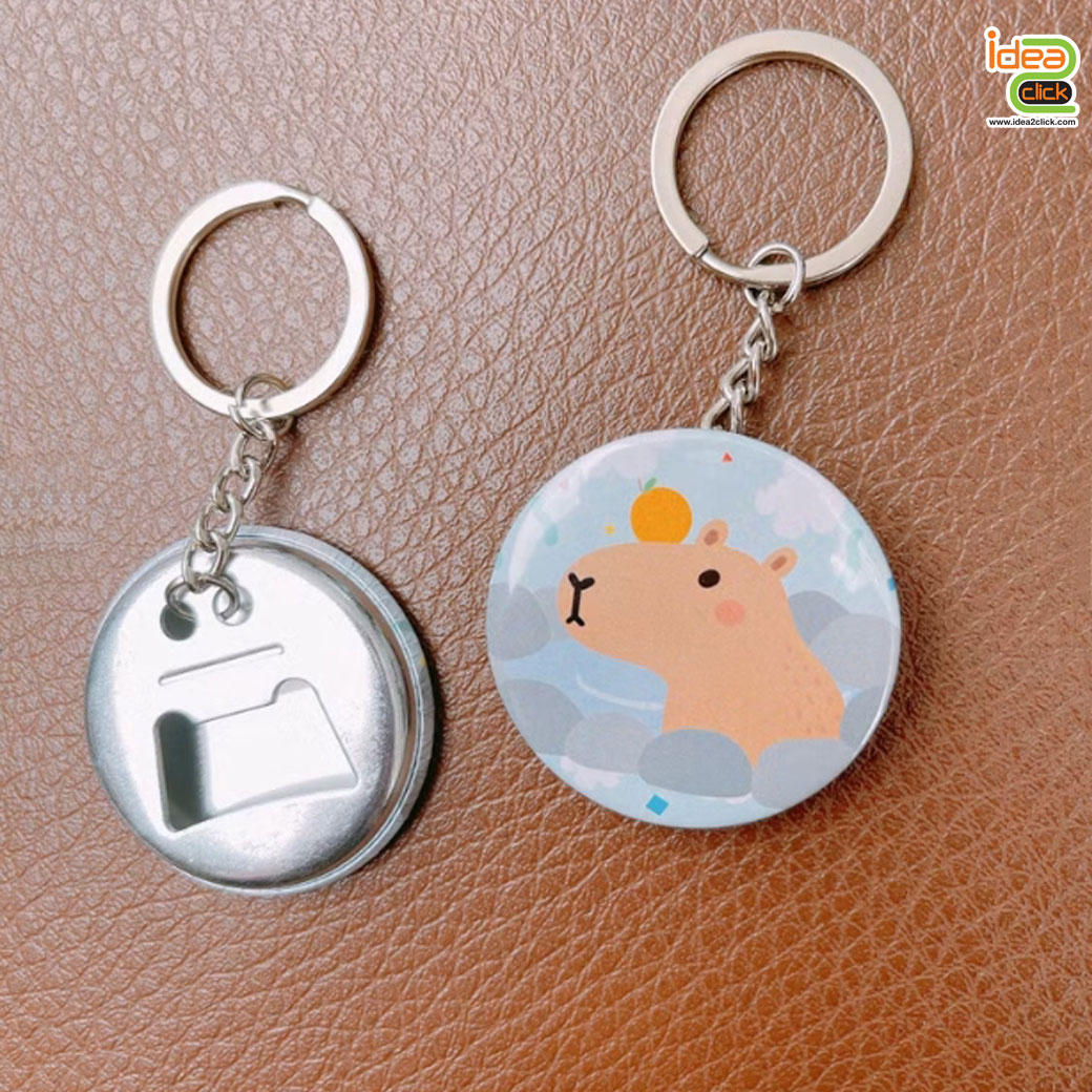 พวงกุญแจที่เปิดขวดทรงกลม หลังโลหะ ขนาด 44 mm.